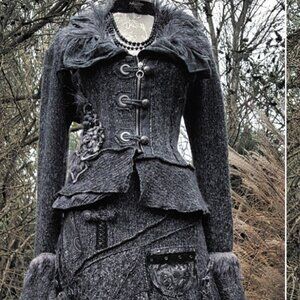 Steampunk/Goth Gray Women's Blazer with Fur Accents